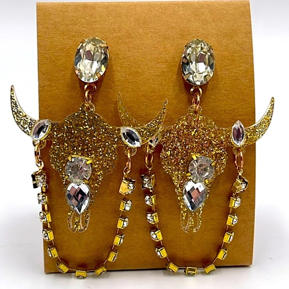 Bling Cow Head Vintage Earrings – Rhinestone Statement Piece. - Picture 1 of 7